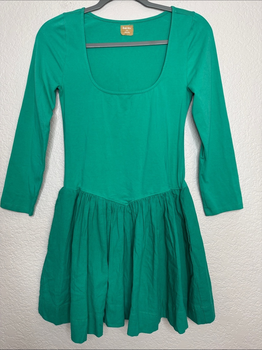 Free People free-est Onda Drop Waist Long Sleeve Mini Dress Green Small - Picture 2 of 6